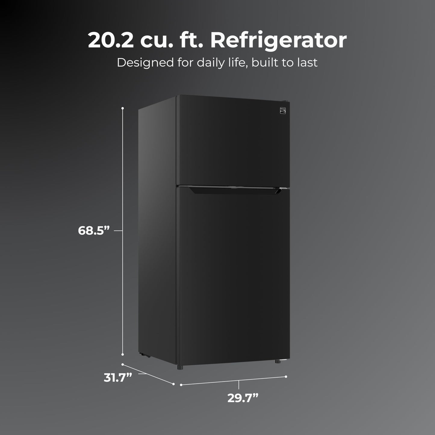 Kenmore 30" Top Mount Refrigerator with Freezer - Adjustable Shelving, Humidity-Controlled Crispers, LED Lighting, ENERGY STAR Certified, Garage Ready, 20.2 cu. ft. Capacity - Black