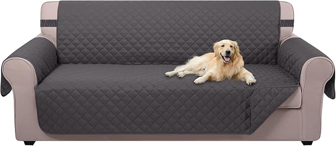 U-NICE HOME 4 Seater Sofa Cover 91 Inch Large Couch Covers for 4 Cushion Couch with Elastic Straps Water Resistant Furniture Protector Cover for Pets Cat (Sofa XX-Large, Dark Grey/Dark Grey)