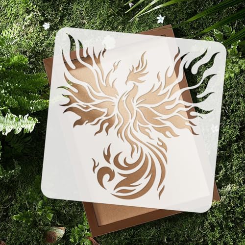 Fire Phoenix Bird Stencil for Painting, 11.8"x11.8" Plastic Winged Phoenix Stencil Drawing Template,DIY Craft Paint Template for Wall Home Decor Wood Burning Card Canvas Fabric Journal Paper