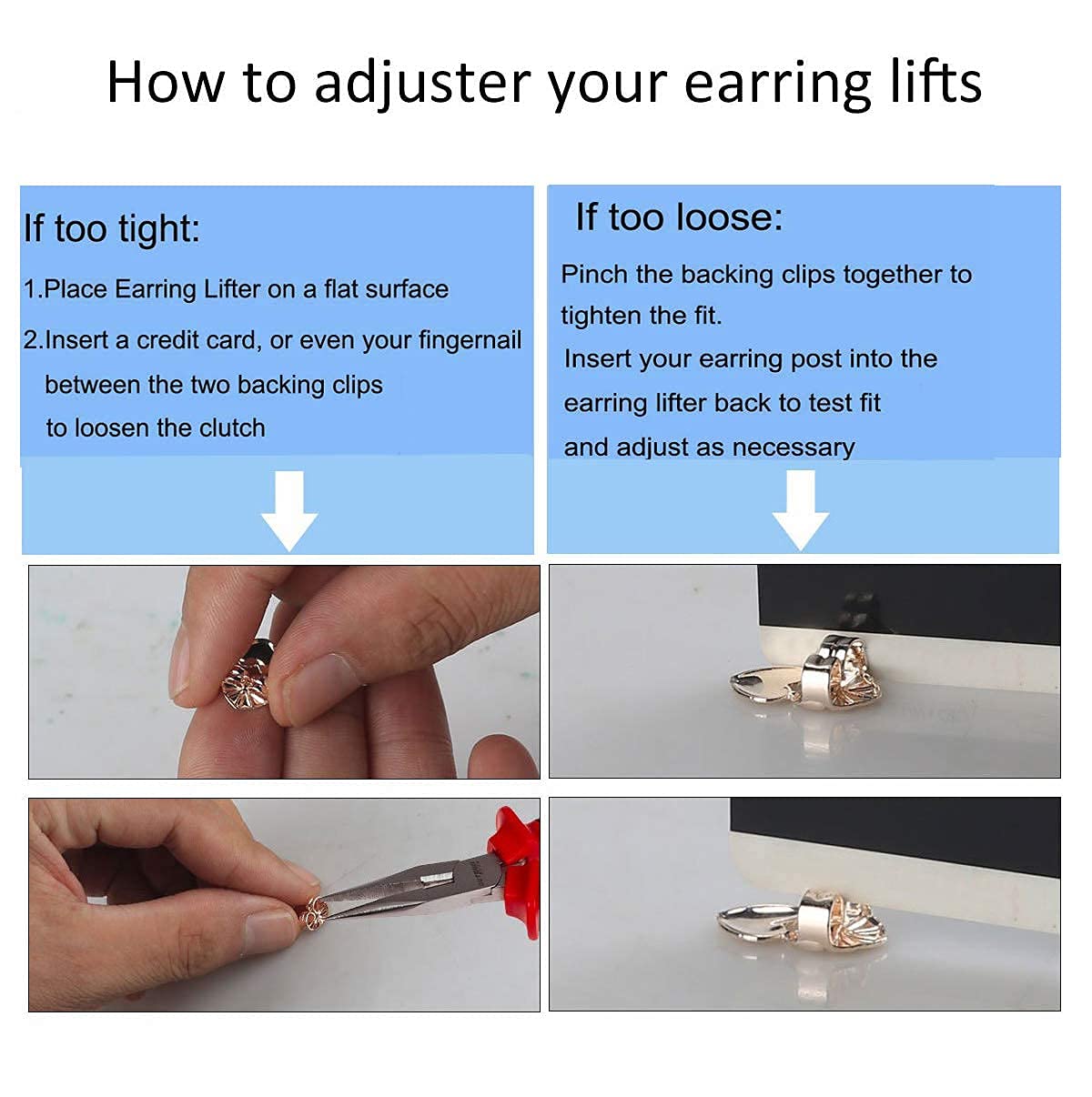 3 Pairs Earring Lifters,10MM Hypoallergenic Earring Backs for Droopy Ears,Adjustable Crown Earring Backs for Heavy Earring (10MM 2White+1gold)