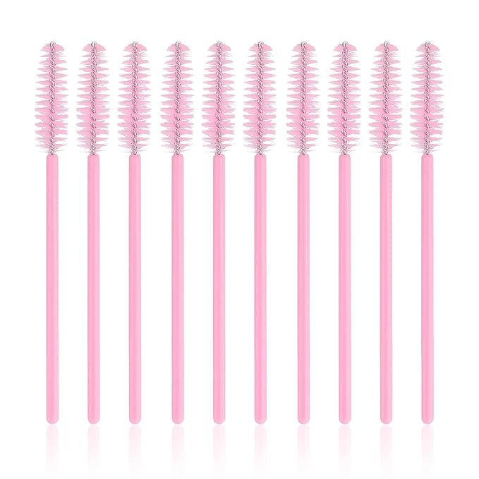 G2PLUS 100PCS Disposable Eyelash Brushes, Adjustable Mascara Wands Makeup Applicator, Lash Spoolies Brushes for Eyelash Extensions and Eyebrows (Baby Pink)