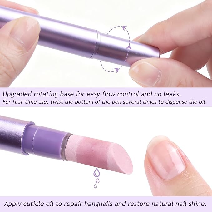 5PCS Cuticle Oil Pusher Pen Set, 2-in-1 Ceramic Cuticle Pushers with Oil for Nail Repair, Hangnail & Dry Cuticle Removal, Nail Care Pens for Manicure & Pedicure, Professional Salon Tools