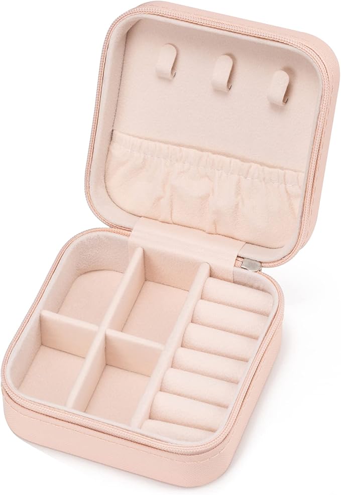 Mini Jewelry Travel Case,Small Jewelry Box,Traveling Jewelry Organizer,Portable Jewellery Storage Holder for Rings Earrings Necklace Bracelet Bangle for Girls Women(Pink - 1 pack)