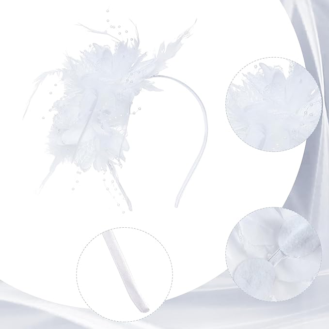 Womens Fascinators Hats Tea Party Hats for Women, Feather Pearl Veil Headband for Wedding Cocktail Dresses Accessories
