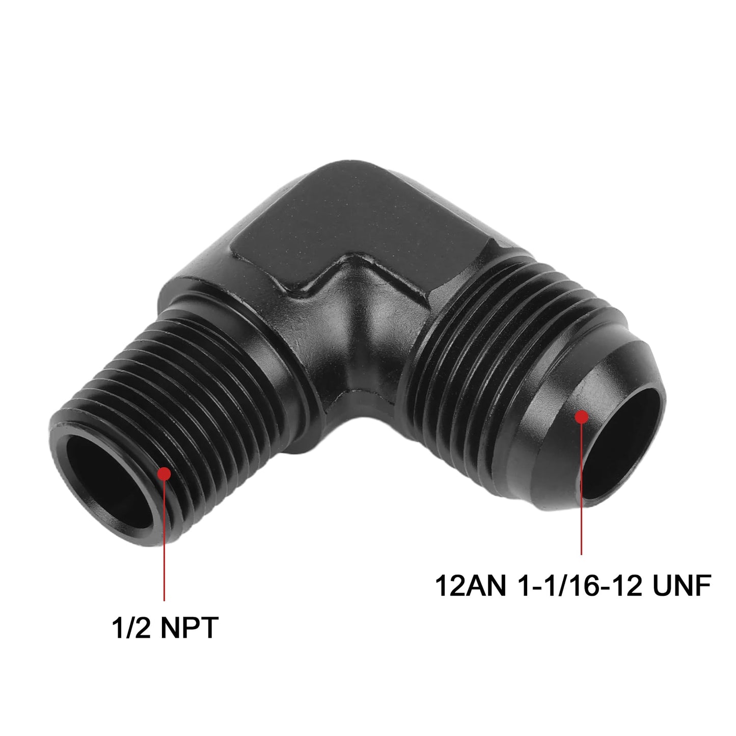 EVIL ENERGY 12AN Male Flare to 1/2" NPT Pipe 90 Degree Fitting Adapter Aluminum Black