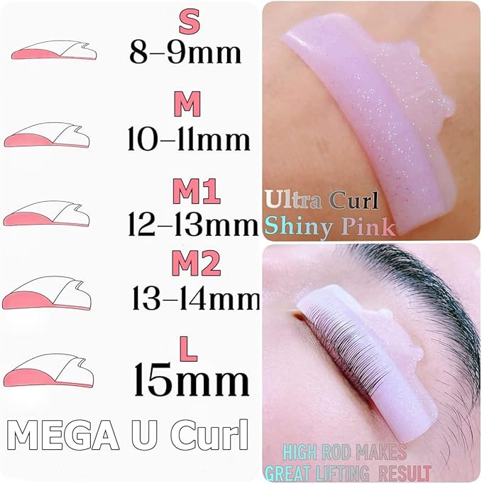 Eyelash Lift Pads Eyelash Makeup Pads for Lash Lamination Supplies Curler Eyelash Perm Rods 5 Size Salon Eyelash Tools (Pink U curl pad)