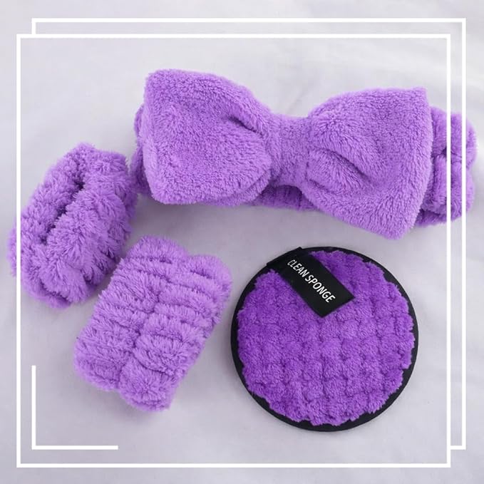 20 Pcs Makeup Sponges Set Beauty Blender Triangle Puffs Mini Sponge Spa Headband & Wristband Remover Pad Cosmetic Applicator for Powder Foundation Liquid Cream Multi - Functions Kit (Purple)