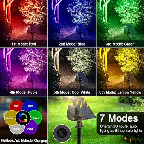 Solar Spot Lights Outdoor Color Changing, [7 Modes/8 Pack] Christmas IP67 Waterproof Landscape Spotlights, Dusk to Dawn Solar Powered Security Light for Patio Gate Walkway Pool Garden Yard Driveway