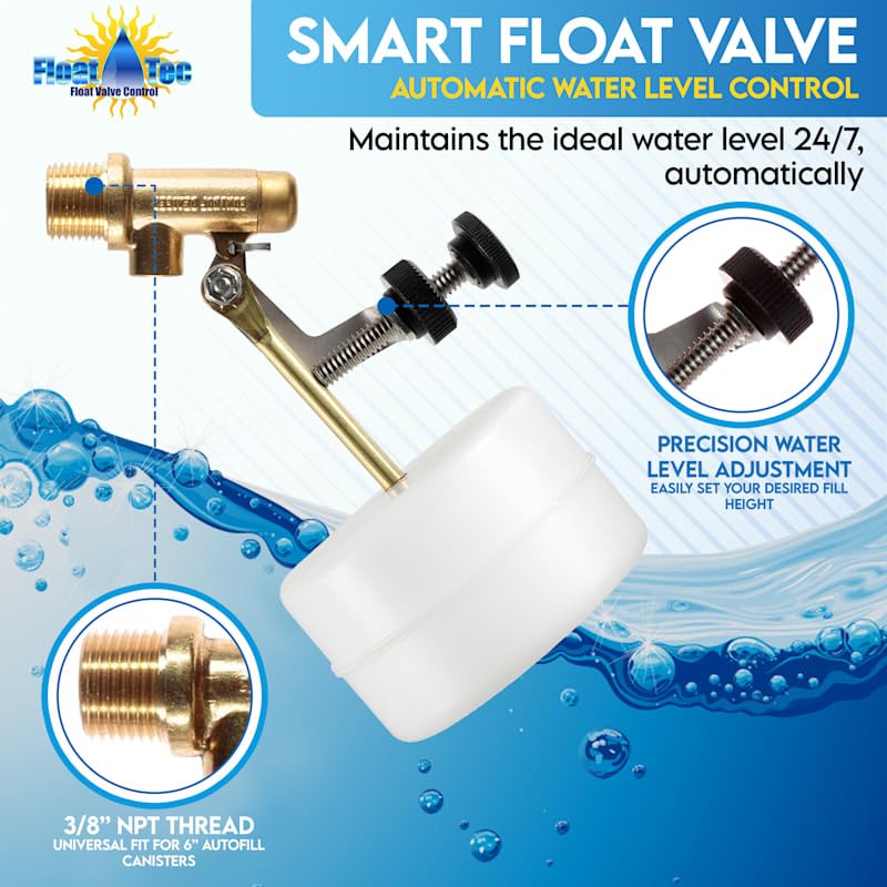 Float Tec Letro Pentair T26 EZ Adjustment Brass Float Valve 3/8" NPT Male Threads 3" Arm Autofill, Pool & Spa Water Filler Leveler, Fits 6" Canister