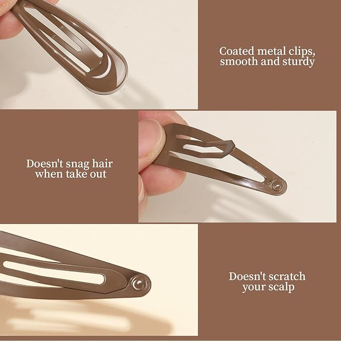 Teenitor 50Pcs Hair Barrettes For Women Brown Snap Hair Clips,2 Inch Hair Barrettes Hair Clips For Women, Brown