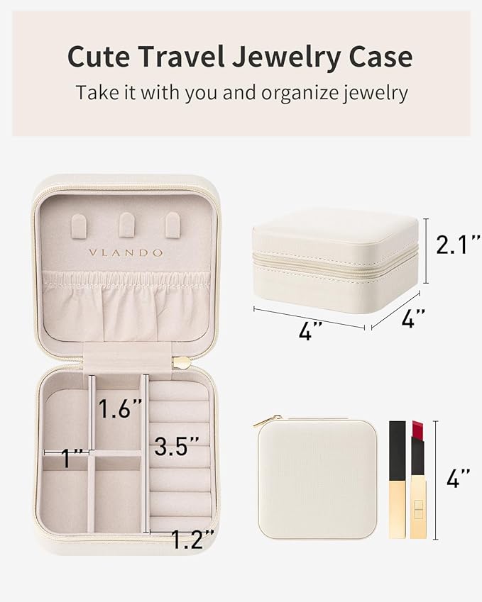 VLANDO Travel Jewelry Case - Teacher Appreciation Gifts for Women - Small Jewelry Travel Organizer Box Travel Essentials Gift for Teen Girl Women - Milky White
