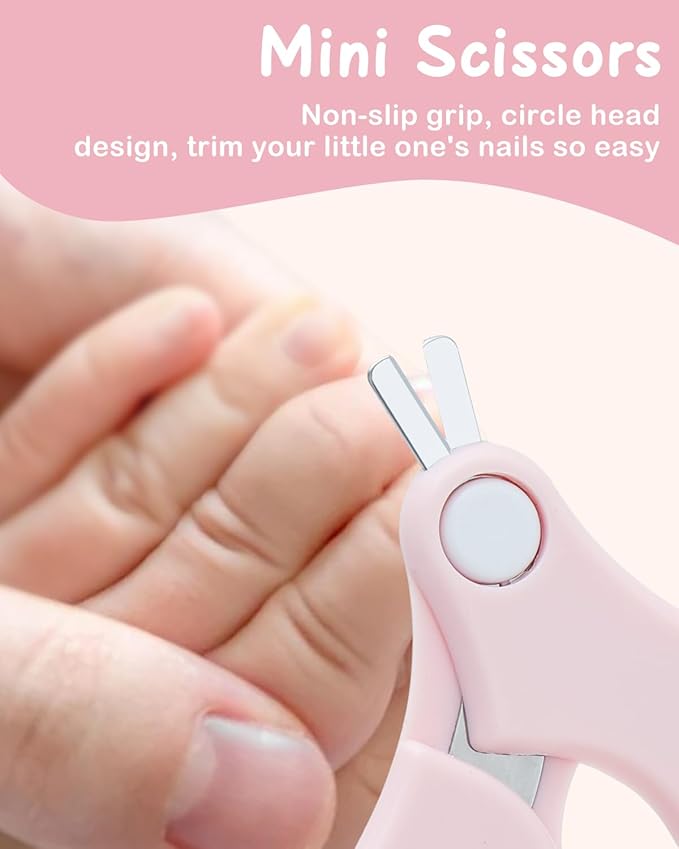 babygoal Baby Nail Flie Care Kit - 4-Piece Gentle Nail Trimmer & File Set with Safety Stopper | Painless Clipping for Newborns & Infants | Portable Case (Soft Pink) ZJCT01-B