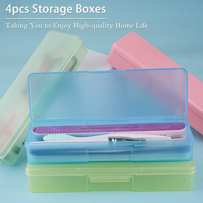 4-Piece Plastic Storage Box for Nail Tools - Multicolor Manicure & Pedicure Supply Organizer