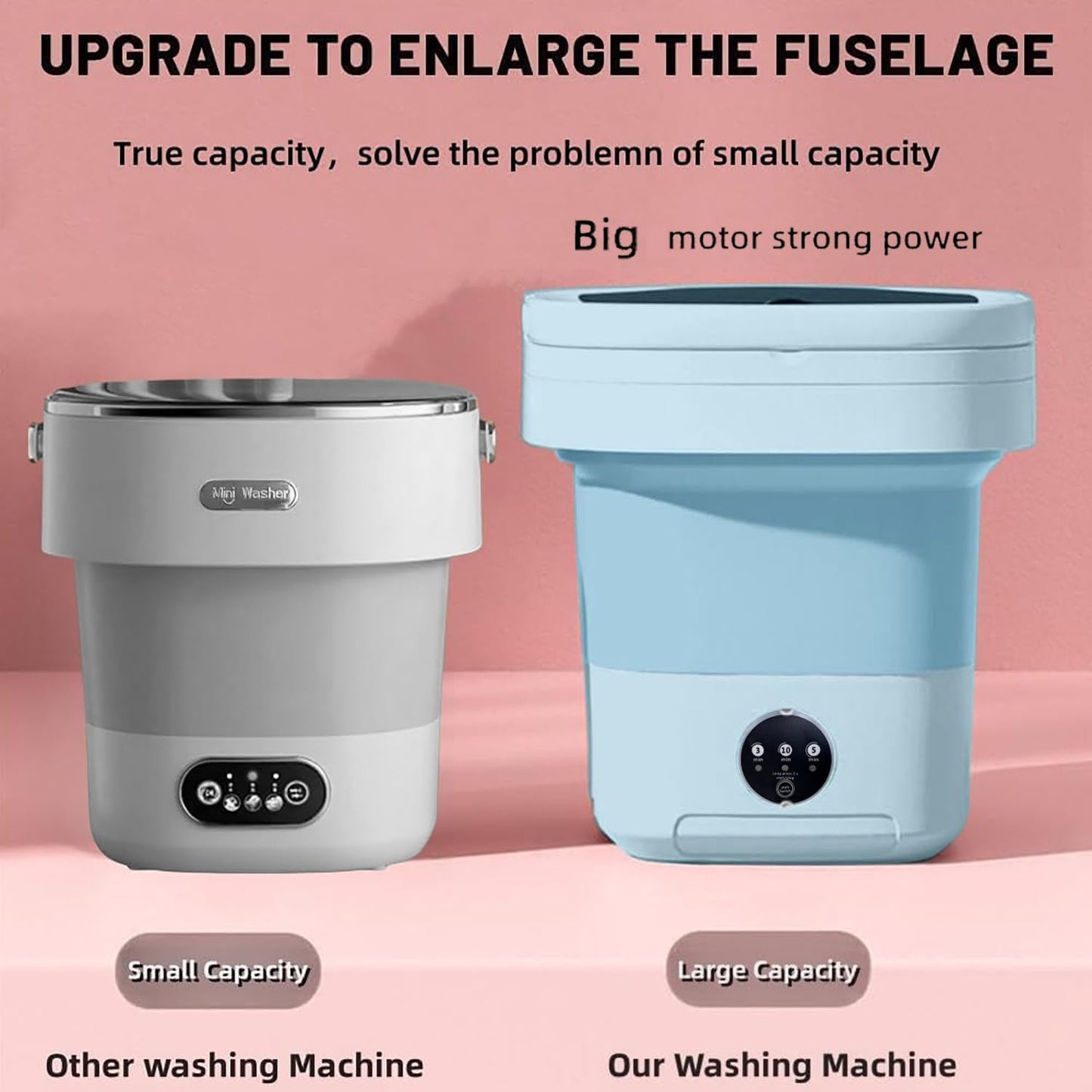 Portable Washing Machine 16L Foldable Mini Washer with Spin Basket, Drying Rack&Drainage Pipe – Compact Collapsible Laundry Set for Small Clothes, Space-Saving Washer for Apartments, Dorms, Travel&RV