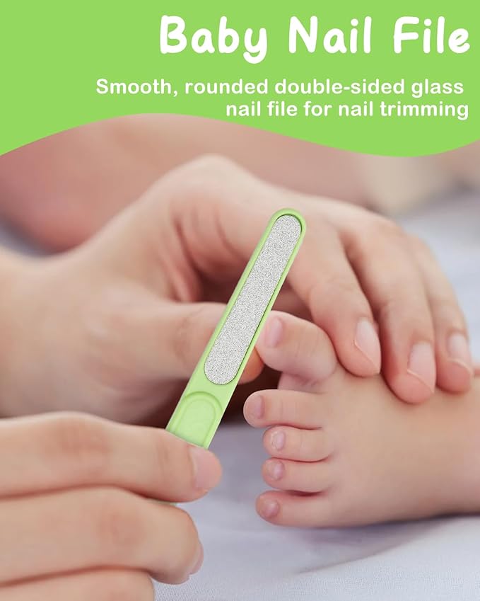 babygoal Baby Nail Flie Care Kit - 4-Piece Gentle Nail Trimmer & File Set with Safety Stopper | Painless Clipping for Newborns & Infants | Portable Case (Green) ZJCT02-B