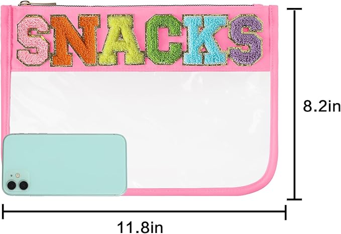 DYSHAYEN Chenille Letter Clear Zipper Pouch for Travel,Nylon Clear Cosmetic Bag,Makeup Travel Bag for Women Girls 11.8 Inches x 8.2 Inches