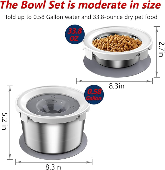 Dog Food Bowl & Water Bowl Set, No Spill Water Bowl for Indoor Dogs and Cats, Spill Proof Pet Food Stainless Steel Bowl, Mess Proof Pet Water and Dog Feeder