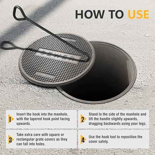 Olympia Tools 5/8 x 36 in. Manhole Cover Hook, for Lifting Manhole Covers & Storm Drain Cover, Versatile Lifting Hooks, Rigid Steel Tool