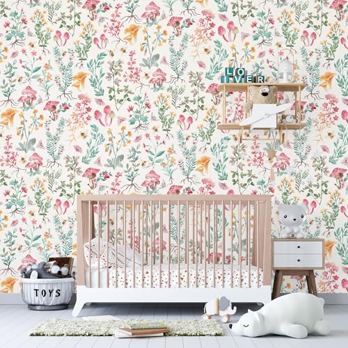 Peel and Stick Wallpaper for Home Decoration Kitchen Mushroom Forest Fantasy Wallpaper Removable Vinyl Self Adhesive Shelf Paper & Drawer Liner Roll House, Workshop & Office 17.3" x 118" SM-570-3