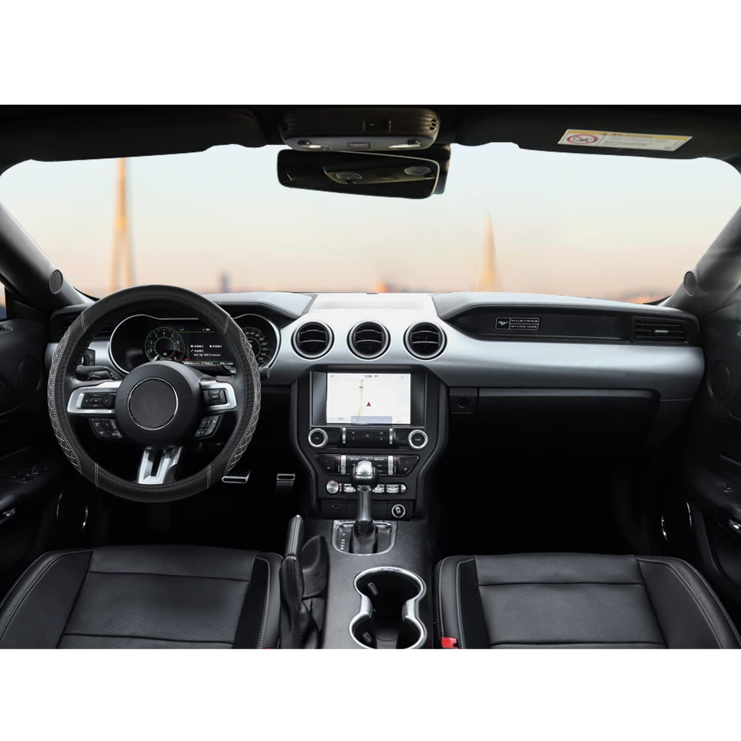 West Llama Car Steering Wheel Cover for Ford Escape,Explorer,Fusion,Focus,Bronco,Transit,Edge(Diamond Quilted - Black+Gray- Standard Size)