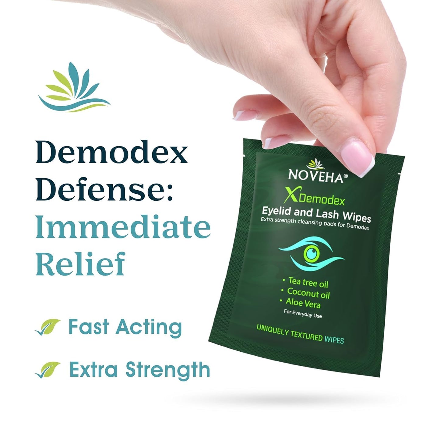 NOVEHA 360PCs Demodex Eyelid & Lash Wipes | Box of 60 Individually Wrapped Extra Strength Cleansing Eyelash Wipes - Battles Irritated Eyes - Naturally Remove Debris (Pack of 6)