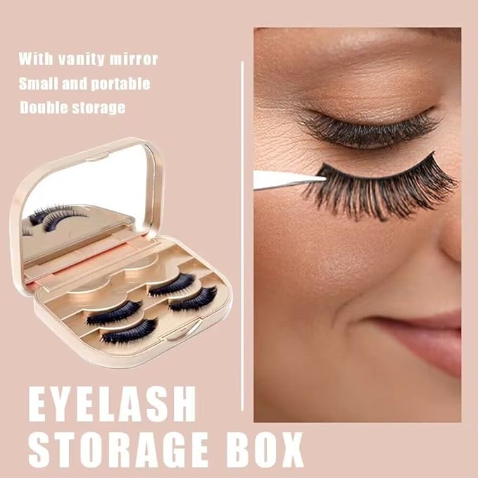 Cosmetic Case Empty Eyelashes Storage Case with Makeup Mirror Holder Box Fake Eyelash Packing Travel Storage Case Eyelashes Bag(Gold)