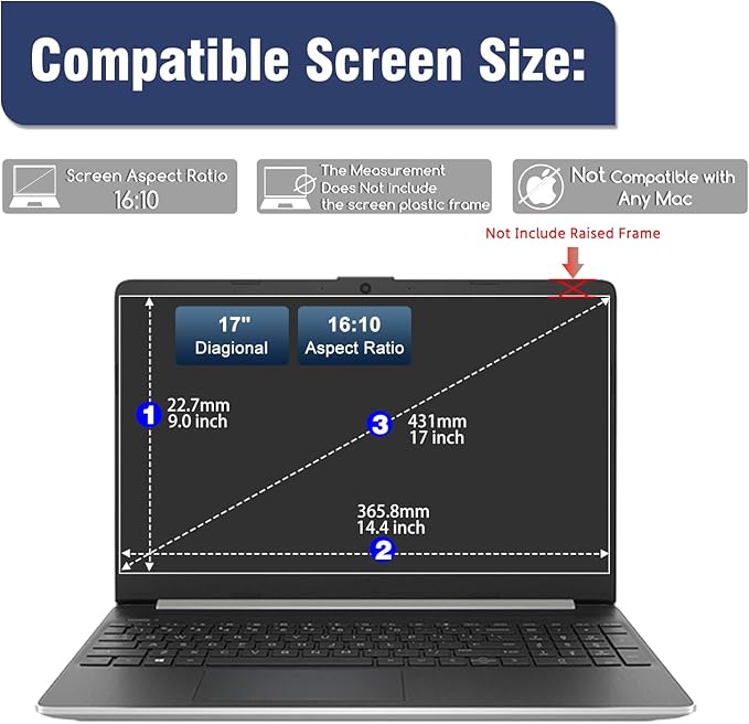 2-Pack 17 inch Laptop Tempered Glass Screen Protector，Compatible with LG HP Dell Lenovo Asus Acer Samsung etc Laptop-(17 inch 16:10 Aspect Ratio)-Tempered Glass,Ultra Clear-2 Pack