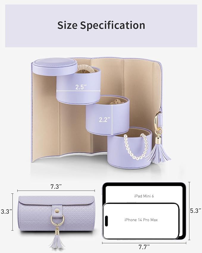Vlando Travel Jewelry Case for Women, Travel Essential, Travel Must Haves Jewelry Travel Organizer for Girls, Christmas Gifts for Travelers Couples Mom Friends - Purple