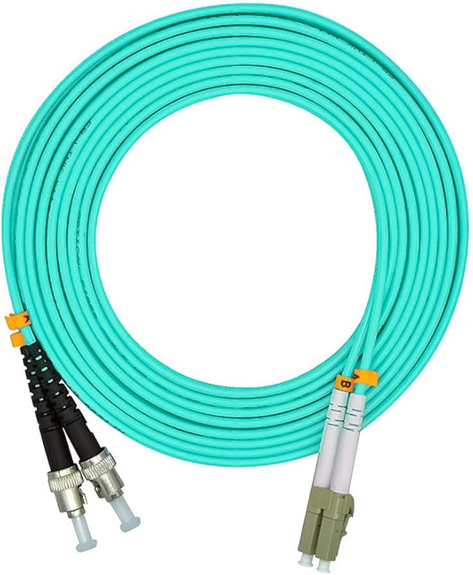 Jeirdus 15Meters 49ft LC to ST Duplex 50/125 10G OM3 Multi-Mode Fiber Optic Cable Jumper Optical Patch Cord LC-ST