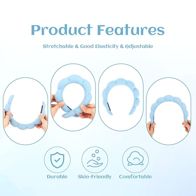 Women Spa Headband, Blue - Soft and Comfortable Headband for Washing Face, Makeup Removal, Yoga, Sports, Skincare, Hair Accessories for Women and Girls