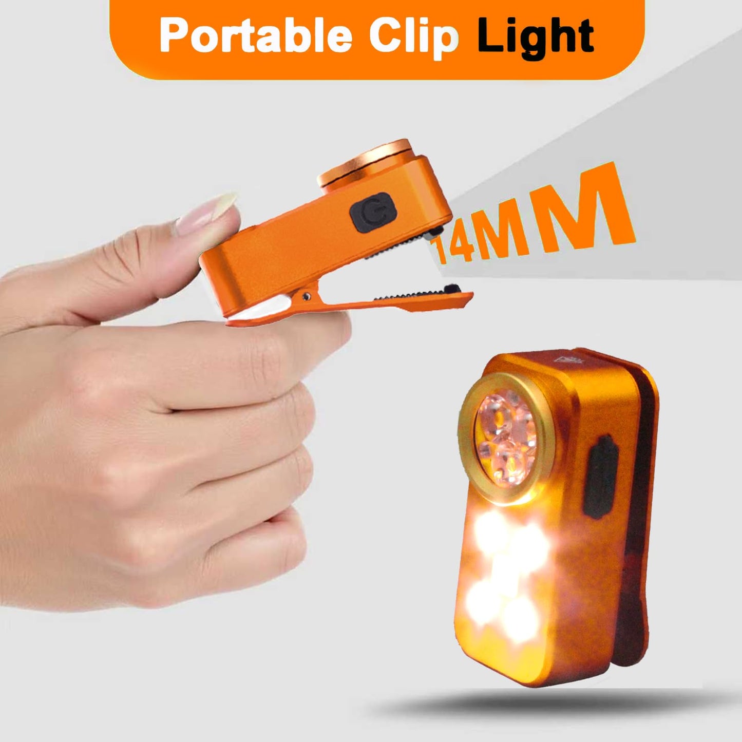 FOSFIS Rechargeable EDC Flashlight, 500 Lumens Portable Clip On Light, Pocket Flashlights Rechargeable, IP68 Waterproof Mini EDC Light for Signaling, Camping, Emergency (Orange)