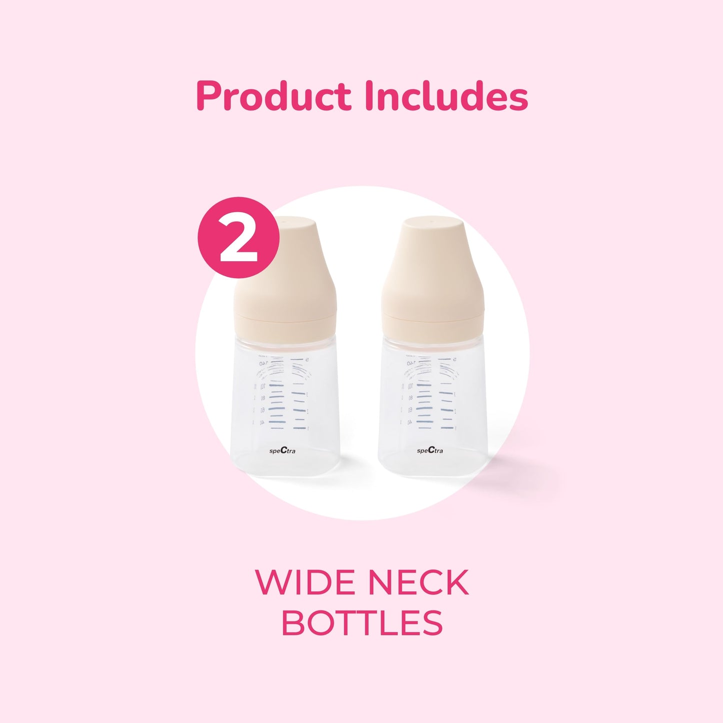 Spectra - Wide Neck Baby Bottles - Compatible with Spectra Breast Milk Pump Flanges (Pack of 2)