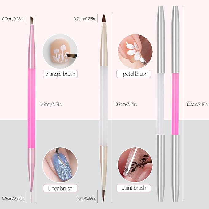 2Pcs Nail Art Brushes Set for Flower Petal Butterfly Drawing, 3D Gel Acrylic Nail Brush, Fine Liner Nails Design Tool, Professional Watercolor Painting Pen for Manicure DIY Salon