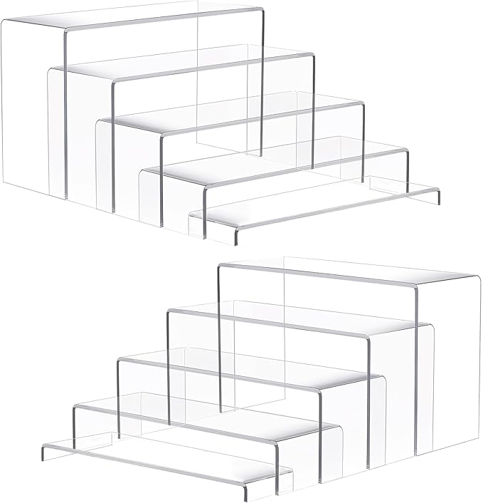 Goabroa 10 Pcs 12" Large Display Risers, 2 Sets Rectangular Clear Display Shelves for Funko Pop Figures, Cupcake Holder, Collection, Display Stands for Vendor Events