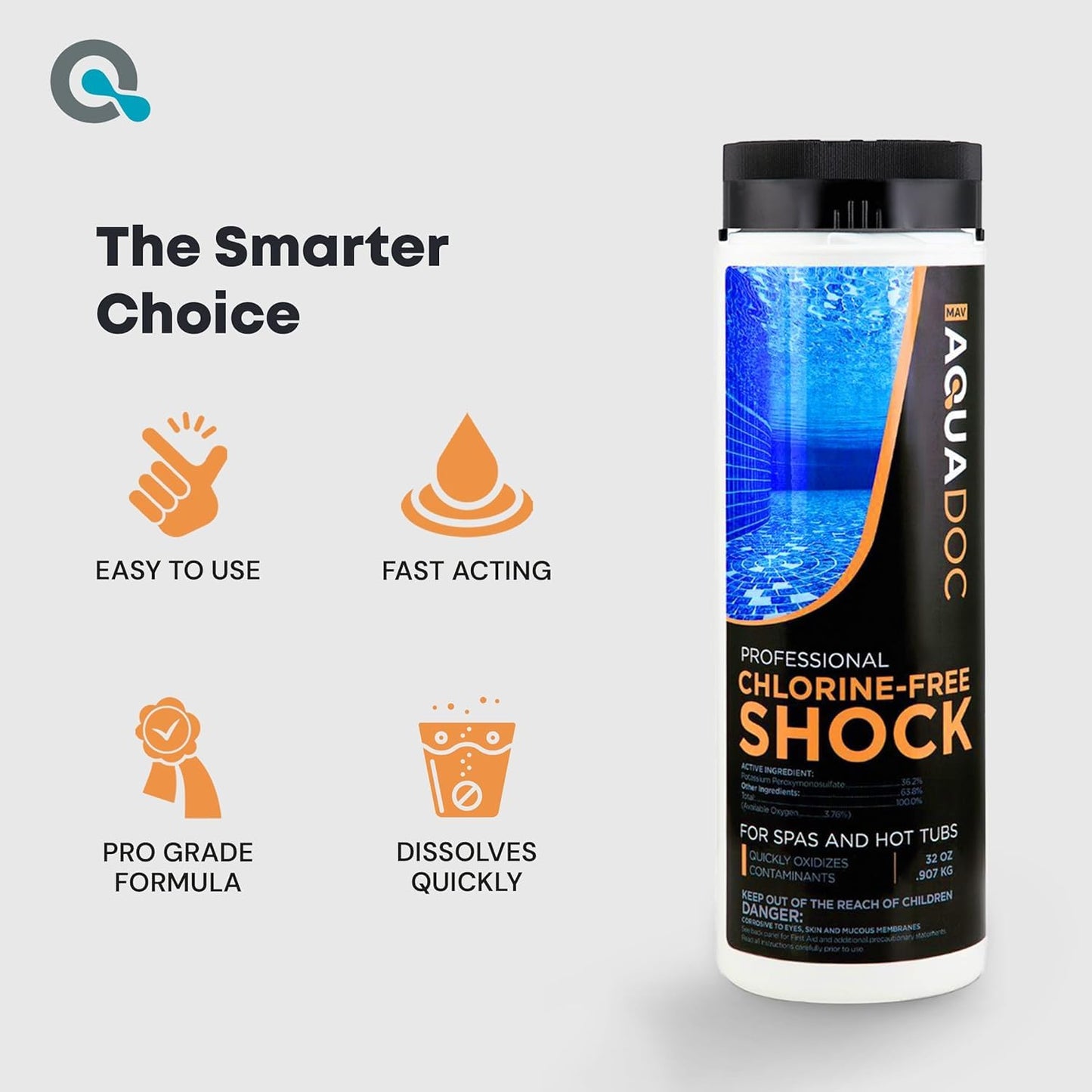 AquaDoc Non Chlorine Hot Tub Shock - 32oz (2 Pack) - Enhanced Spa Shock to Assist Bromine and Chlorine - Spa Oxidizer Made in USA