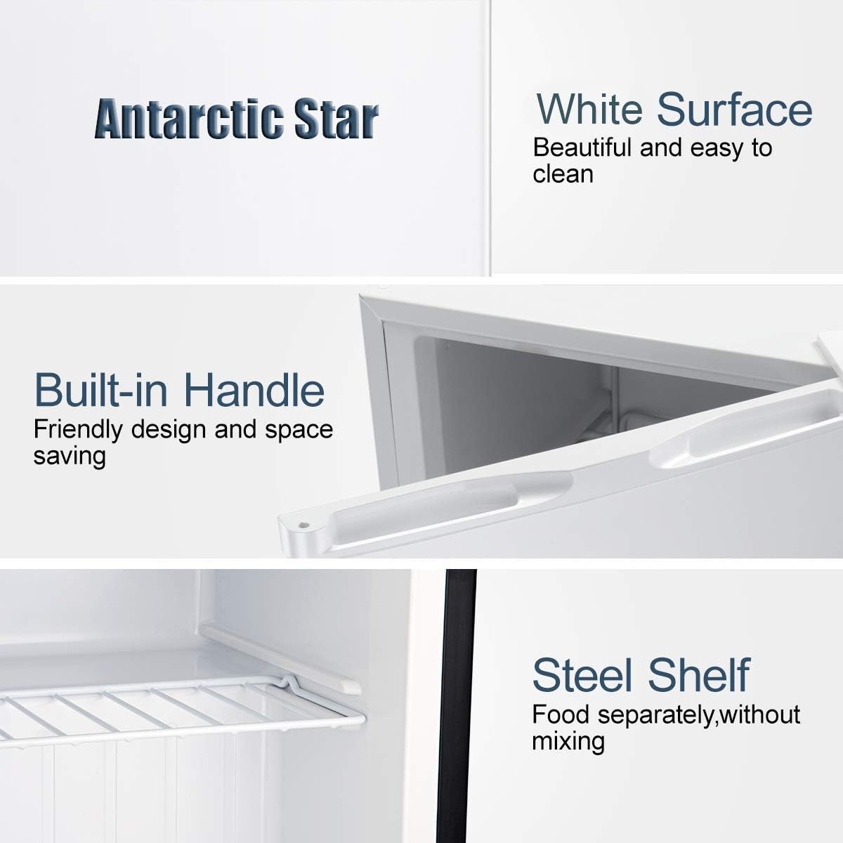 Antarctic Star 3.0 Cu.Ft Upright Freezer, Compact Mini Freezer with Reversible Door, 7-Temp Control, Removable Shelves, Stainless Steel for Dorm, Home, Office, White