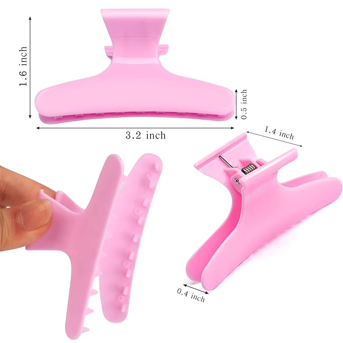 Ondder 12 Pack PInk Butterfly Hair Clamps Clips Hair Claw Clips Pro Salon Clip for Styling, Sectioning, Cutting, Coloring Hair Clips Hairdressing Salon Tool Hair Accessories for Women Girls
