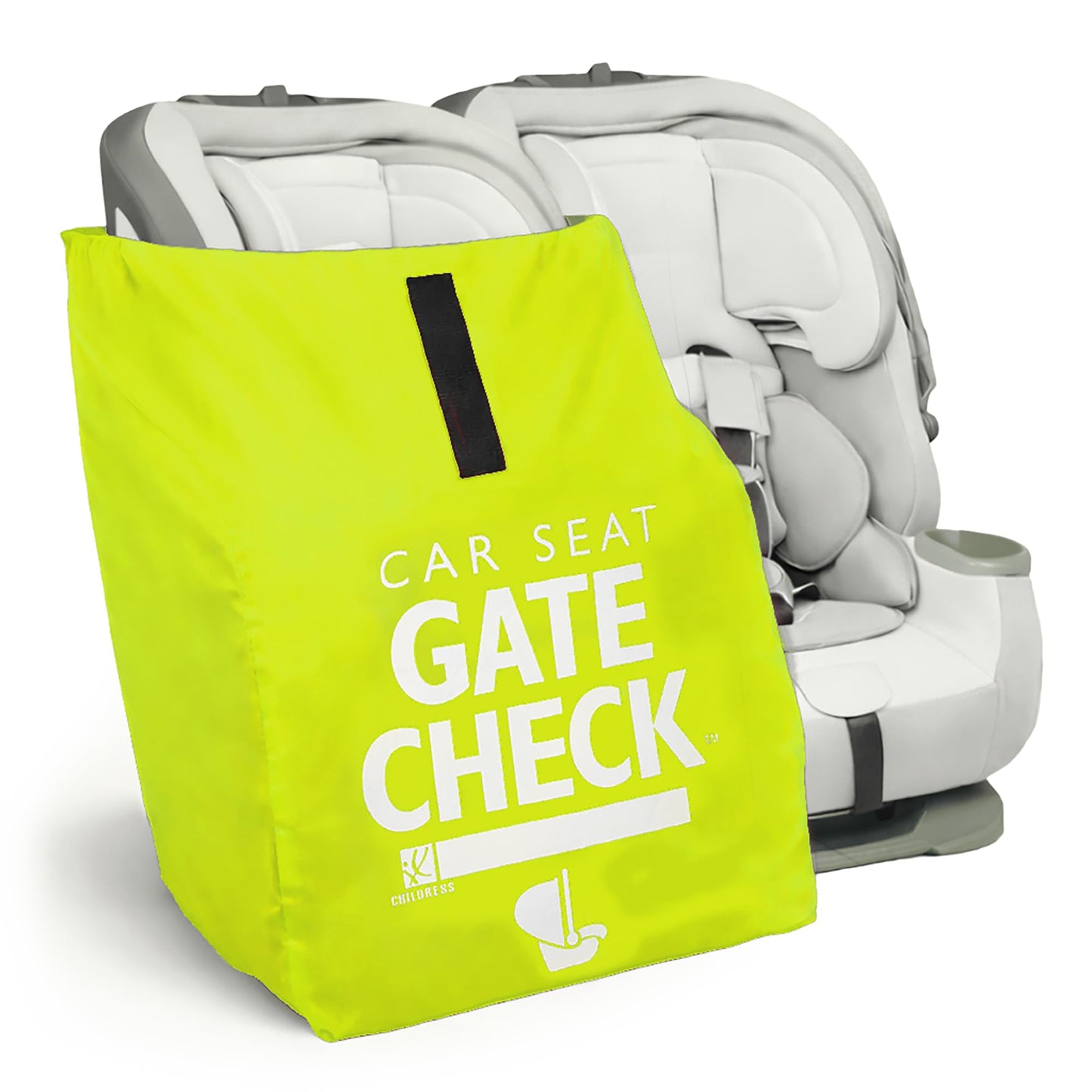 J.L. Childress Gate Check Travel Bag for Car Seats - Car Seat Travel Bag for Airplane, Includes AIRTAG Holder, Fits All Baby Car Infant Carriers & Child Booster Seats - Neon Yellow