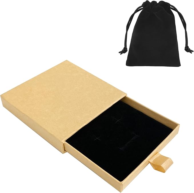Small Jewelry Gift Box and Velvet Bag, Necklace Bracelet Earring Cardboard Organizer Square Jewellery Gift Box Pendent Storage Case for Birthday Xmas Christmas Wrapping (Light Brown)