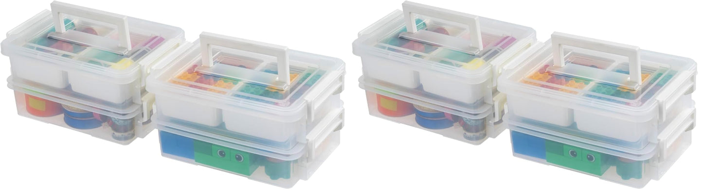 IRIS USA 1 Qt. Plastic Storage Bins with Lids, 4 Pack, Craft Storage Container, Sensory Bin, Organizing Containers for Home, Office & Art Supplies, Stackable, White