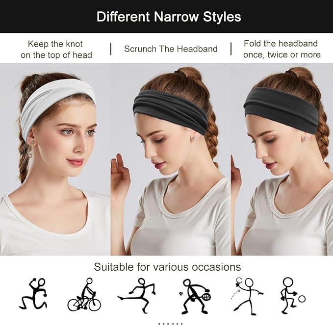 YONUF Fashion Headbands For Women Wide Headband Yoga Workout Head Bands Hair Accessories Band Black White Gray 6 Pack
