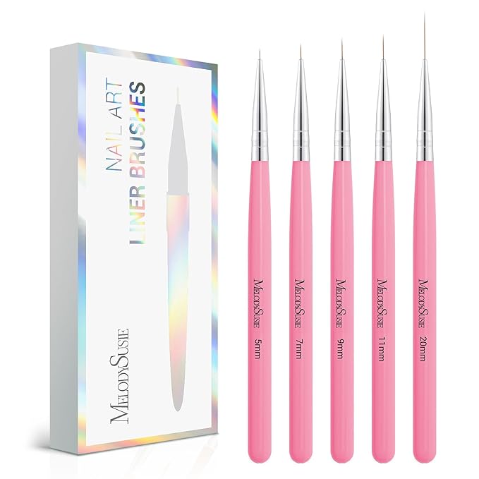 MelodySusie Nail Art Liner Brushes 5Pcs Professional Gel Polish Painting Art Design Pen Set for Thin Long Lines, Tiny Details, Fine Drawing, Delicate Coloring Sizes 5/7/9/11/20mm