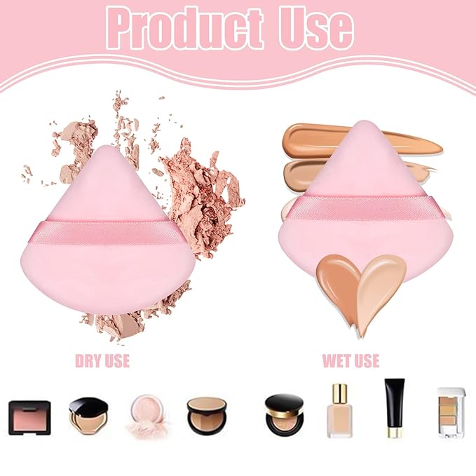 Pimoys 6 Pieces Powder Puff, Face Makeup Sponge Soft Velour Triangle Powder Puffs Beauty Sponge for Loose Powder (Black, Pink)