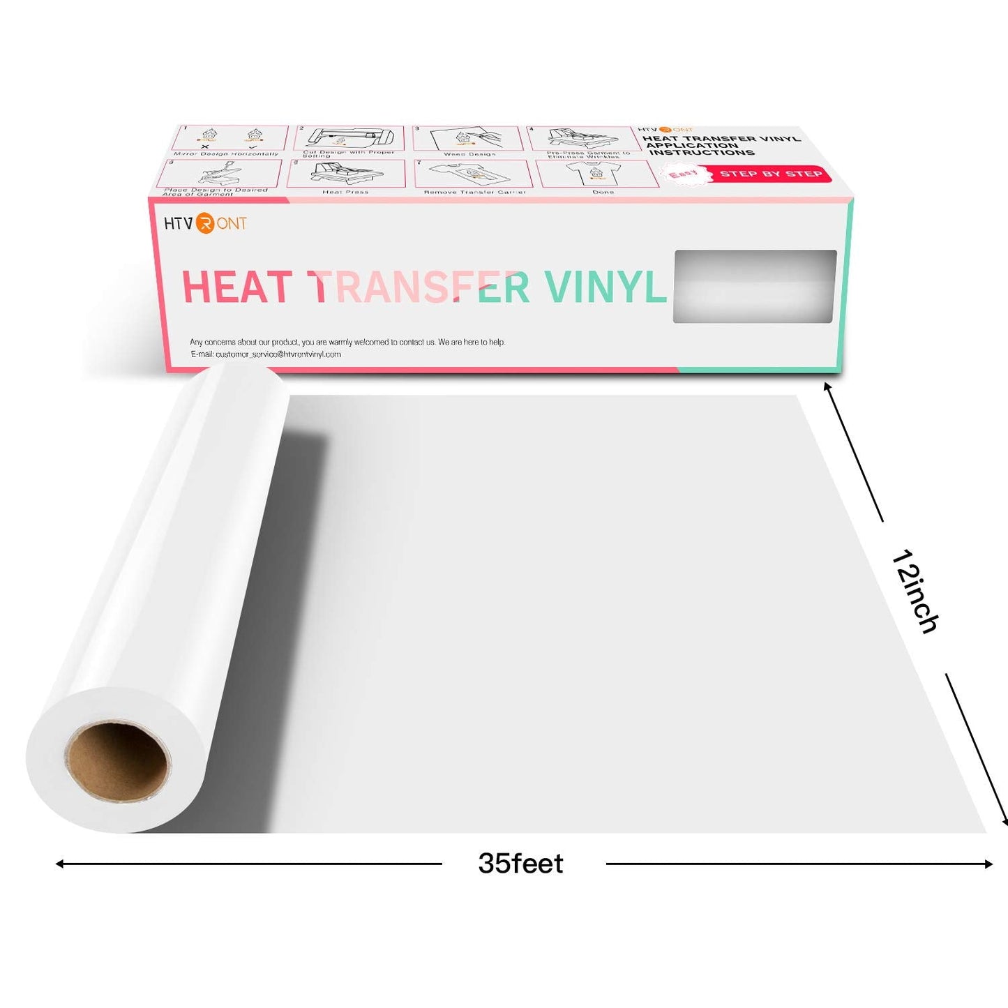 HTVRONT HTV Vinyl Rolls Heat Transfer Vinyl - 12" x 35ft White HTV for Shirts, Iron on Vinyl for All Cutting Machines - Easy to Cut & Weed for Heat Vinyl Design (White)