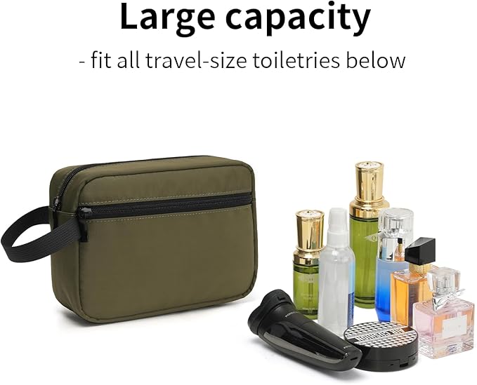 Travel Hanging Toiletry Bag with Carry Handle - Water-Resistant Small Cosmetic Organizer for Men & Women, Makeup, Shaving Kit, Gym & Travel Essentials (Olive Green)