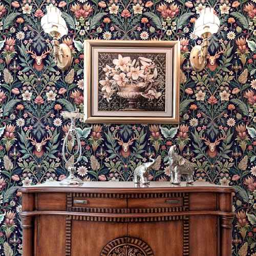 Yun-aeon Deer and Nature Peel and Stick Wallpaper - 17.3" x 120"£¨14.4sq ft£© Removable Forest Contact Paper Plants Wall Paper Vinyl Self Adhesive Floral Art Deco for Bedroom Living Room