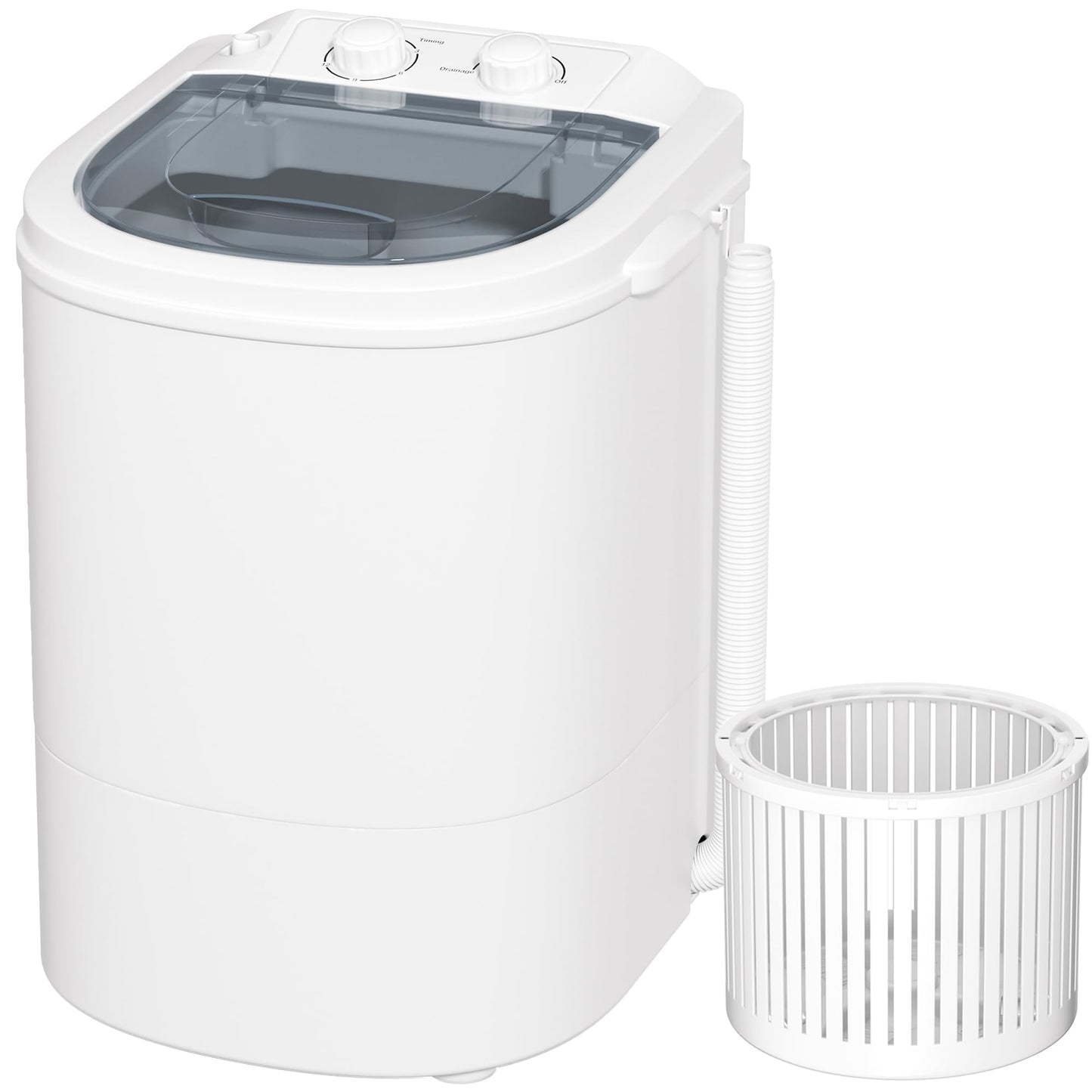 Greenvelly Portable Washing Machine, Single Tub Small Laundry Washer with Spin Basket, 6.6lbs Portable Washer Dryer Combo for Apartments,Dorms (White Grey)