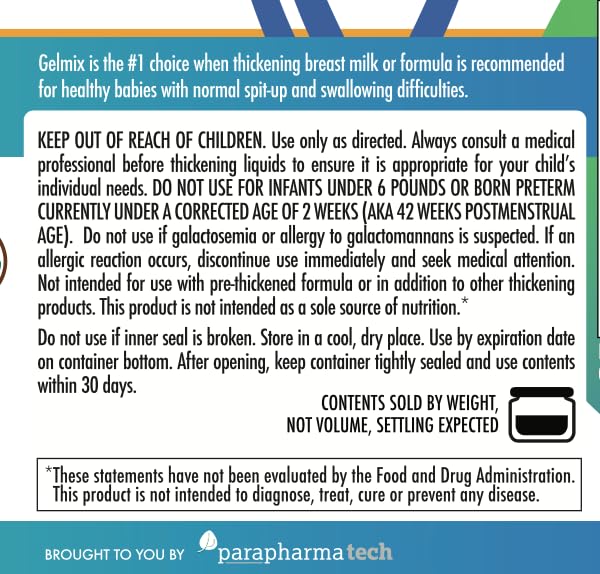 Gelmix Infant Thickener for Breast Milk & Formula, 4.4 oz Jar
