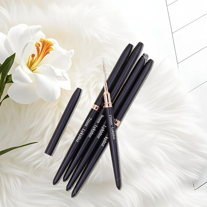 5pcs Nail Art Liner Brushes, Liner Brush For Nails Gel, Painting Art Design Brush Set Nail Dotting Drawing Tool For Long Lines, Thin Details, Fine Drawing Sizes 7/9/11/15/25mm（Black）