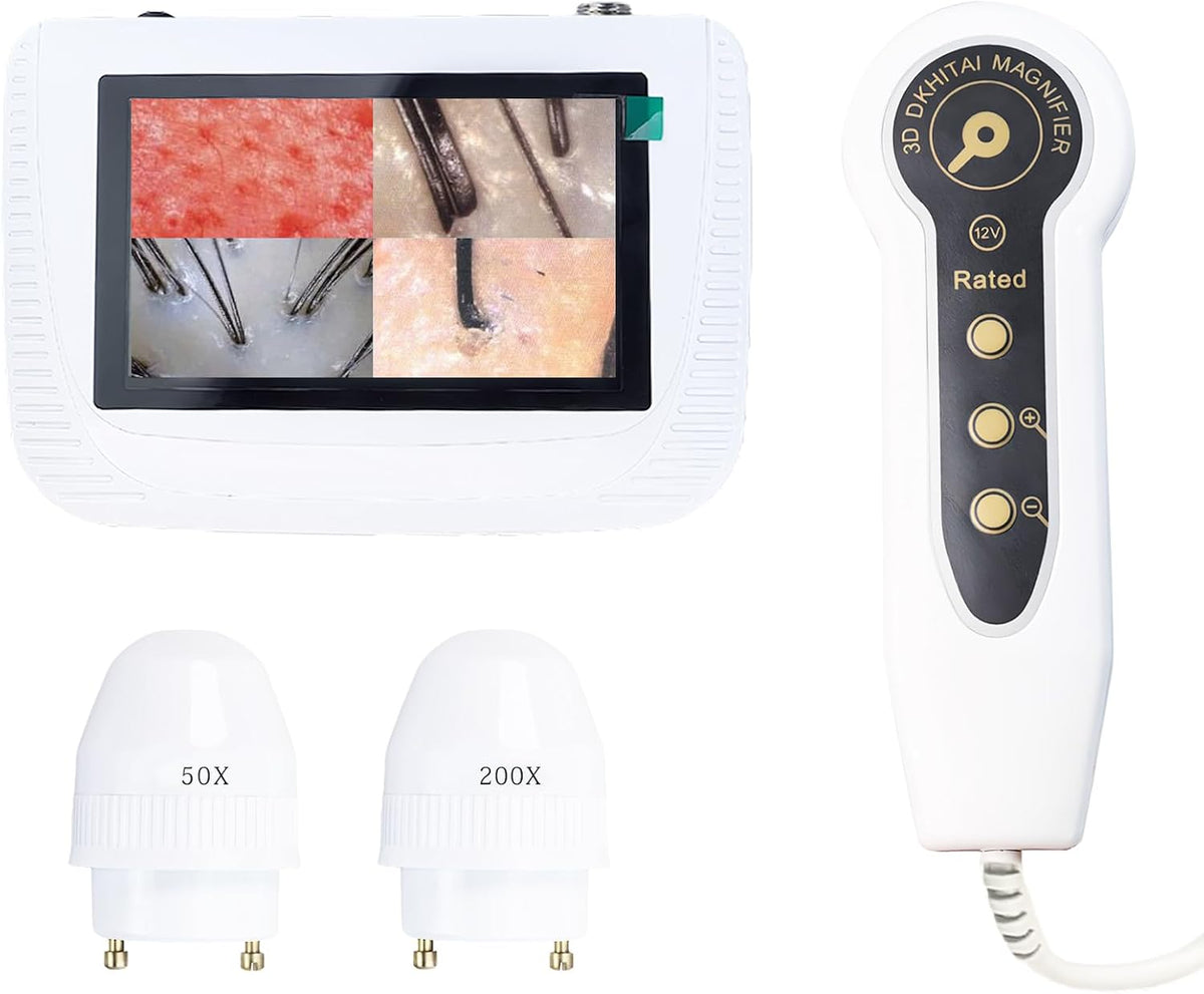 Skin Hair Analyzer, 5 Inch HD Screen Rechargeable Digital Hair Analyser Machine with 50X/200X Lens, Scalp Hair Follicle Oil Magnifying Diagnosis Tester 100‑240V for Home Salon Use (US Plug)